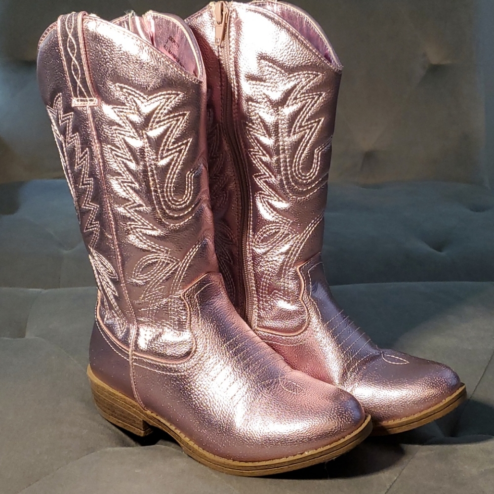 Metallic Pink Kids Cowgirl Boots Size 2 "Deputy"